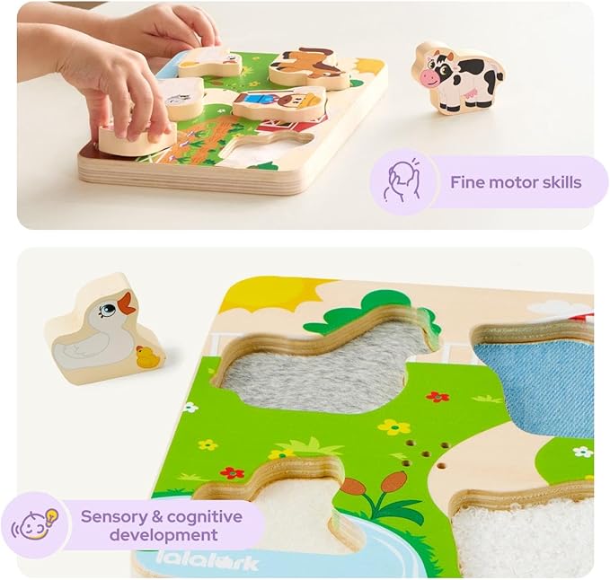 lalalark Musical Wooden Puzzles Toys, Tactile & Sound Farm Animal Toys for Baby 2-4, Montessori Educational Block Puzzles, Learning Toddler Kids Birthday Gifts for 2 Years Old Boys Girls