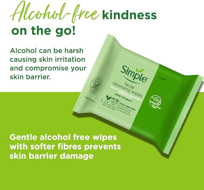 Simple Kind to Skin Cleansing Facial Wipes, 25 Count (Pack of 6)