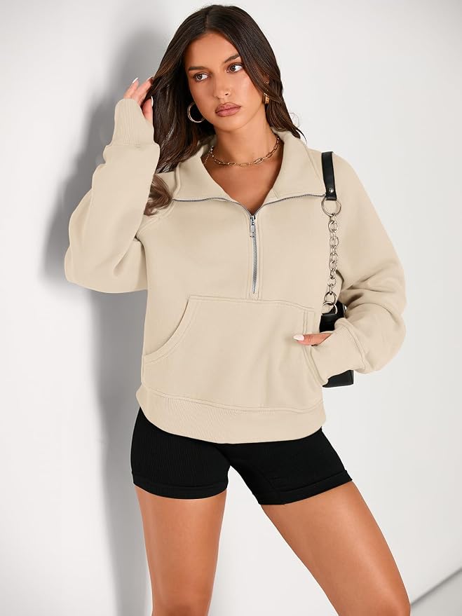 AUTOMET Womens Sweatshirts Half Zip Fleece Pullover Fall Outfits | Fall Fashion Clothes 2026,Cropped Sweatshirts,Cute Y2k Tops,Quarter Zipper Sweater,Winter Loungwear Outfits