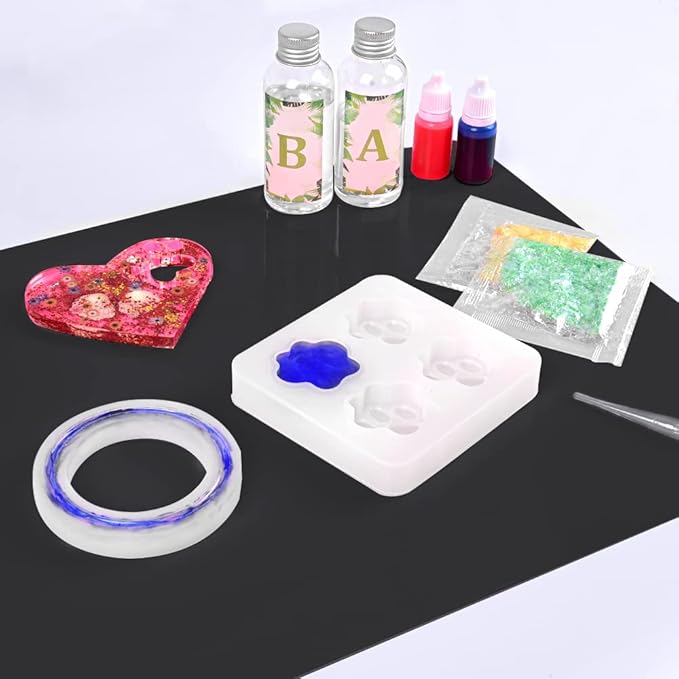 Silicone Mat, IKOCO 15.7"x 11.8" Silicone Craft Mat for Playdough A3 Large Nonstick Resin Molds Sheets for Epoxy Resin Jewelry Casting, Black and Grey
