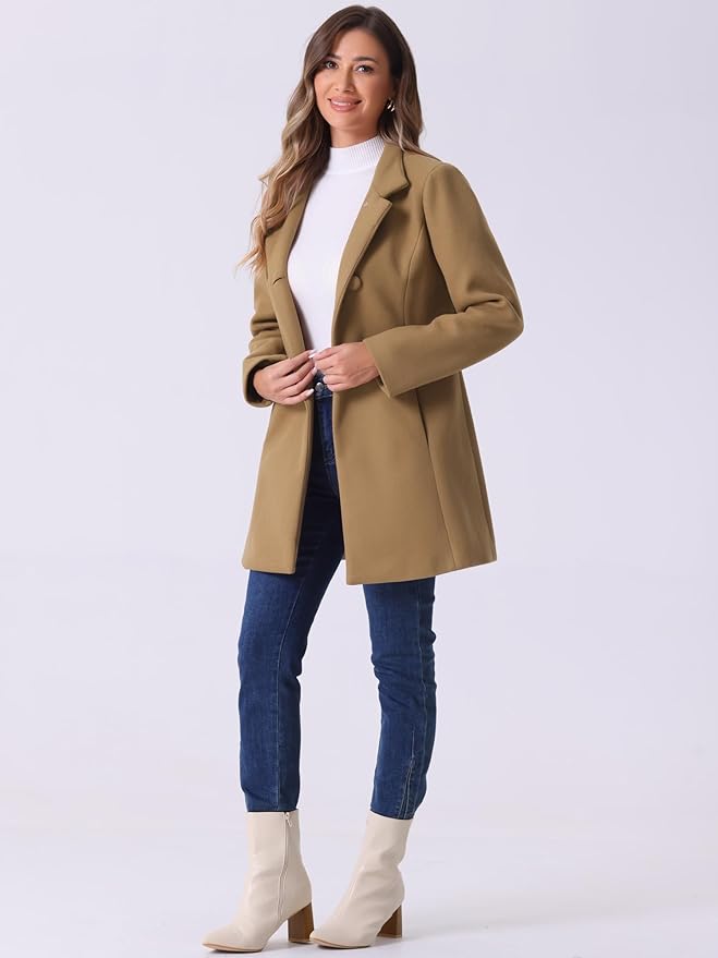 Allegra K Women's Winter Overcoat Mid-Long Stand Collar Single Breasted Coat Outerwear