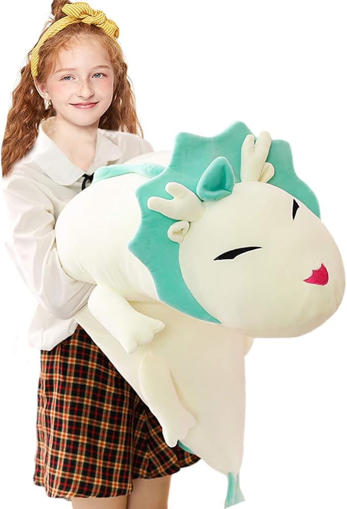 ELAINREN Fluffy Chinese White Dragon Plush Pillow Super Soft Long Dragon Shape Stuffed Body Pillow Large Anime White Dragon Plushie Dolls Gifts/43.3''