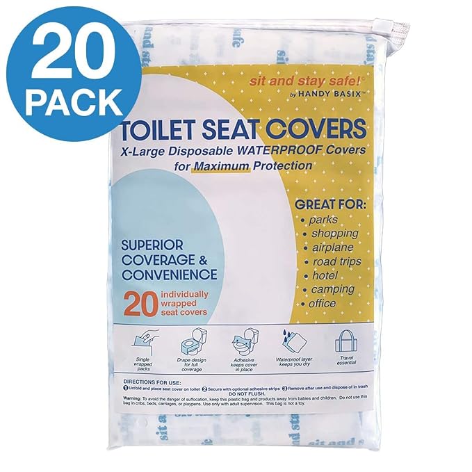 XL Full Coverage Disposable Toilet Seat Covers for Kids, Adults & Potty Training, Waterproof, 20 Pcs - Single Wrapped (Sit & Stay Safe)