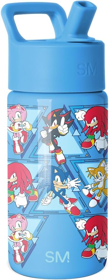 Simple Modern Kids Summit Water Bottle with Straw Lid | SEGA Sonic the Hedgehog 14oz Stainless Steel Cup Insulated Tumbler for Toddlers, Boys, Girls, School | Sonic Pals