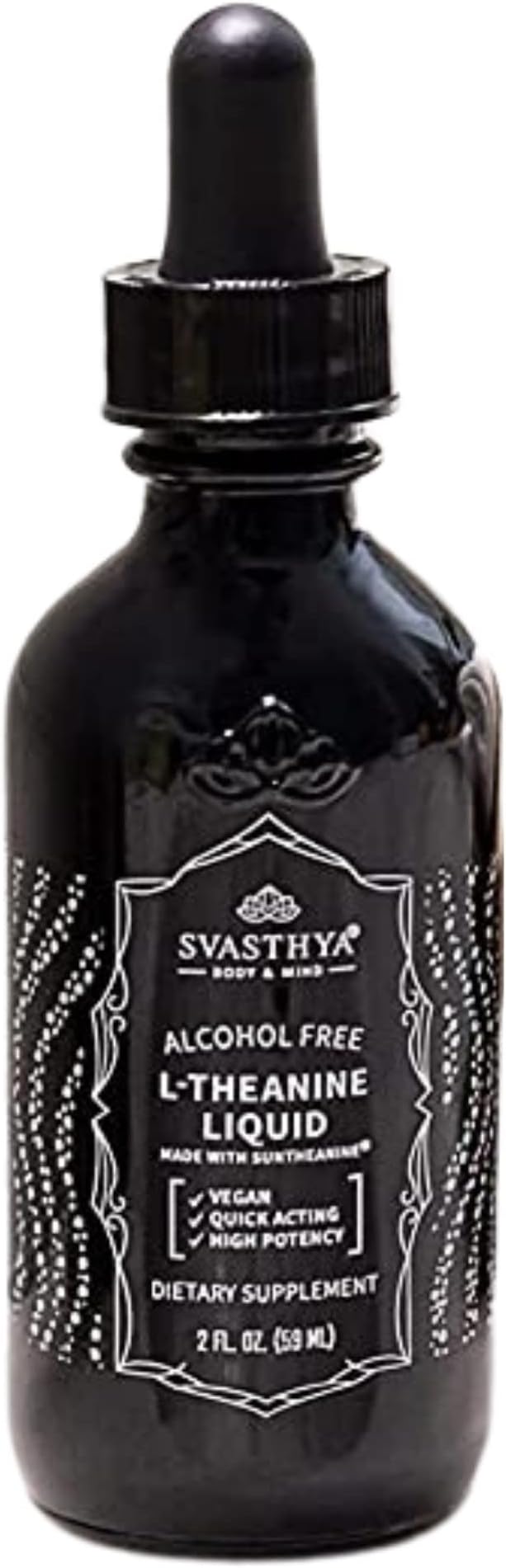 Svasthya Body & Mind 100% Pure L-Theanine Liquid Supplement – 2FL. OZ. (60ML) for Stress Reduction, Improved Concentration