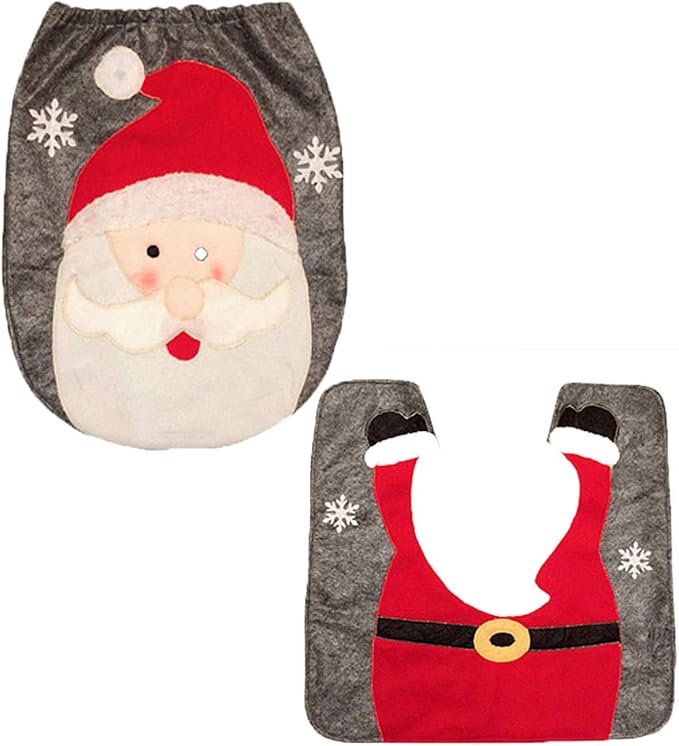 HESHIFENG. party & accessories Christmas Snowman Santa Deer Toilet Seat Cover and Rug Set Red Christmas Decorations Bathroom (Santa Claus)