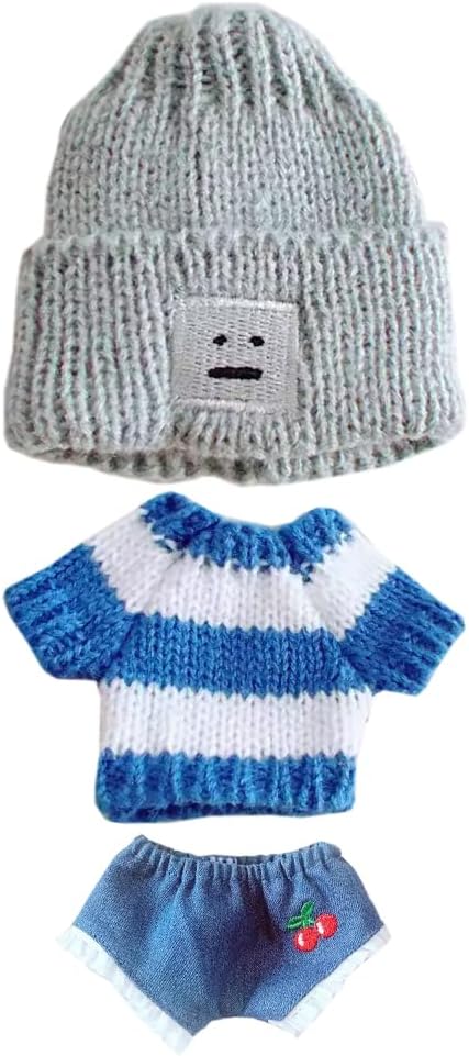 niannyyhouse 10cm-15cm Plush Doll Clothes Hat Sweater Jeans Compatible with 17cm Labubu Doll Dress Up (a3)
