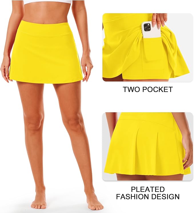 Stelle Women Tennis Skirt High Waisted Athletic Golf Skorts with Pockets | Tummy Control, Built-In Shorts, Deep Pockets, Pleated, Breathable, Lightweight, Tennis, Golf, Pickleball, Running, Workout