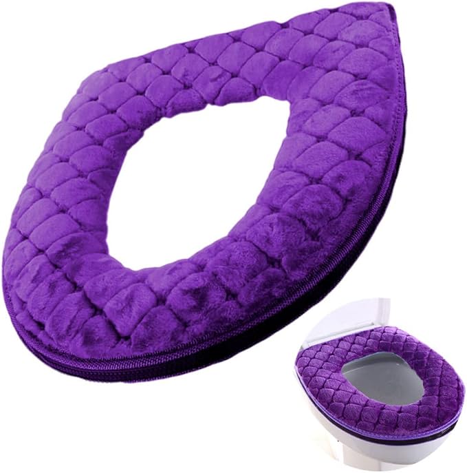 Toilet Seat Cover, Toilet Seat Cushion Warmer Washable Cover Pads with Zipper, Purple