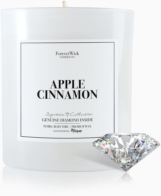 Apple Cinnamon Surprise Candle with Diamond Inside | Foreverwick Candles | Scented Soy Candles Gifts for Women Aromatherapy Candle Wax | Romance Candles All-Natural Organic Soy Candle 14oz | 70h