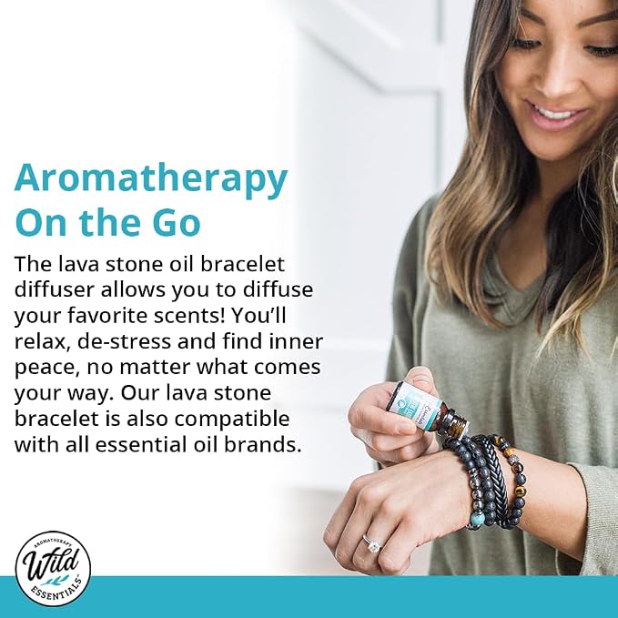 Wild Essentials 2 Bracelet Set, Yin Yang Lava Stones, White, Black, Expandable up to 8 inches, Aromatherapy Jewelry for Women, Men, Best Friends, His and Hers, Essential Oil Diffuser, Grounding Calm