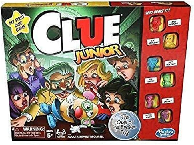 Hasbro Gaming Clue Junior Board Game for Kids Ages 5 and Up, Case of The Broken Toy, Classic Mystery Game for 2-6 Players