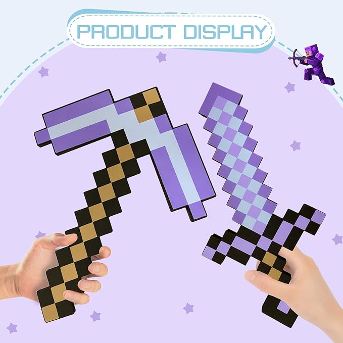 Foam Sword and Pickaxe Set Kids Role Play Toys for Halloween, Cosplay Video Game Parties