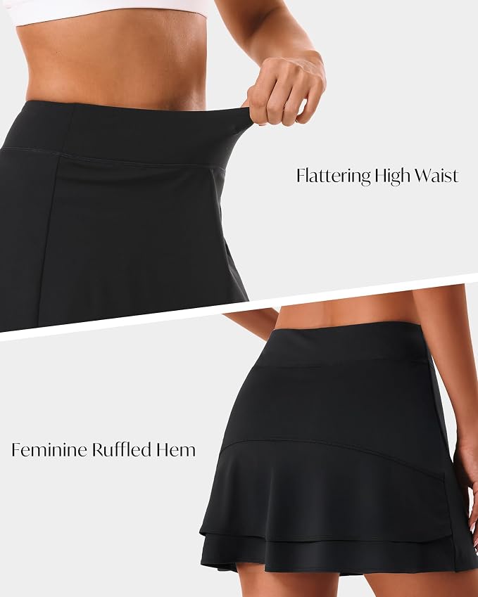 Stelle Tennis Skirts for Women Ruffle Athletic Golf Skorts with Pocket | High Waisted, Tummy Control, Built in Shorts, Athletic Skirt, Golf Skirt, Soft, Breathable, Workout, Pickleball