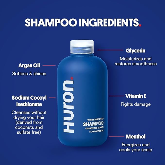 Huron Men’s Shower Kit – Shampoo, Conditioner & Body Wash with Sea Salt + Driftwood Scent, Hydrating, Phthalate-Free, non-toxic Ingredients for Hair & Skin Care, 12 fl oz (Pack of 3)