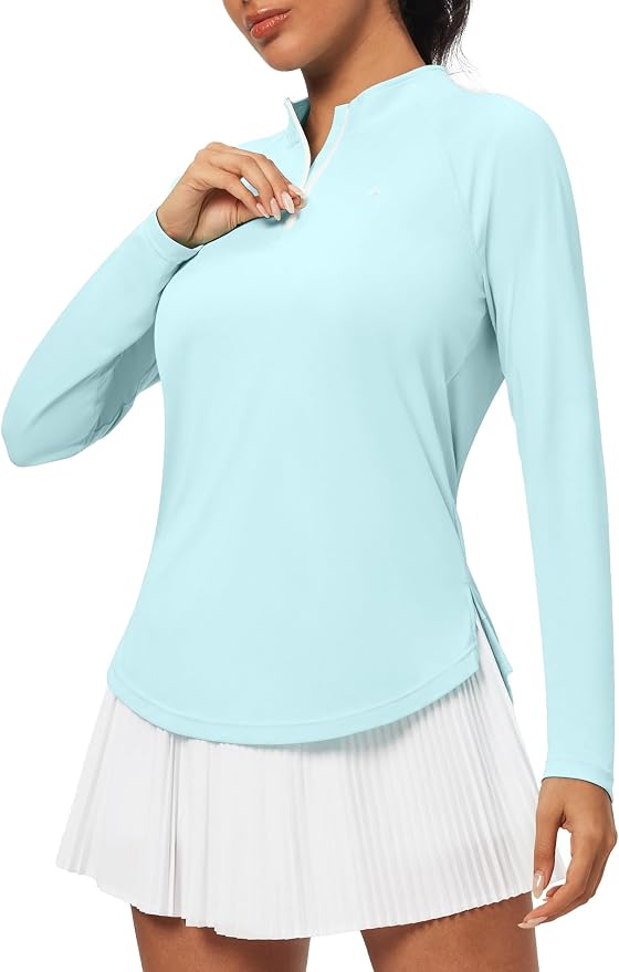 Heathyoga Long Sleeve Workout Tops for Women Golf Shirt UPF 50+ Swim Shirts for Woman UV Sun Protection Quarter Zip Pullover