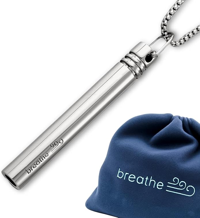 Breathlink Necklace for Anxiety & Stress Relief - Meditation & Relaxation Tool for Mindful Breathing - Stainless Steel Breathing Necklace to Quit Smoking & Vaping - Stylish Wellness Gift for Adults