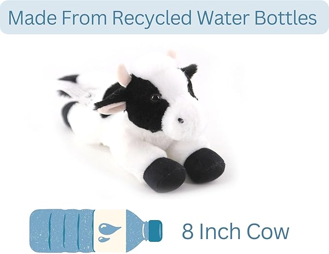 The Petting Zoo Cow Stuffed Animal Plushie, Gifts for Kids, Scoopz Wildlife Animals, White Cow Plush Toy, 8 inches