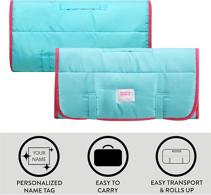 Super Soft Plush Toddler Quilted Nap Mat with Built in Blanket and Pillow