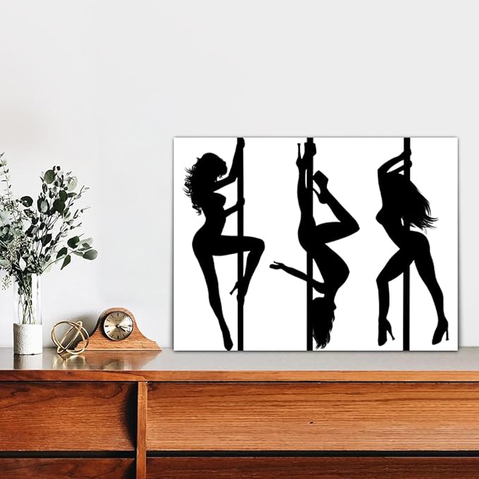 Yeesjoee Sexy Black White Pole Dancers Silhouette Canvas Wall Art Decor, Woman Dynamic Abstract Posters, Modern Dance Pictures Prints for Living Room Girls Bedroom Gym Trendy Store, 18x24 in Framed