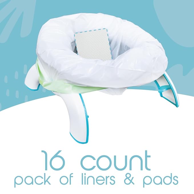 TidyTots Disposable Liners and Pads Compatible with OXO 2-in-1 Go Potty Chair for Potty Training Toddlers | Combo Travel Pack of 16 Potty Liners and 16 Absorbent Pads | Keeps Potty Seat Clean