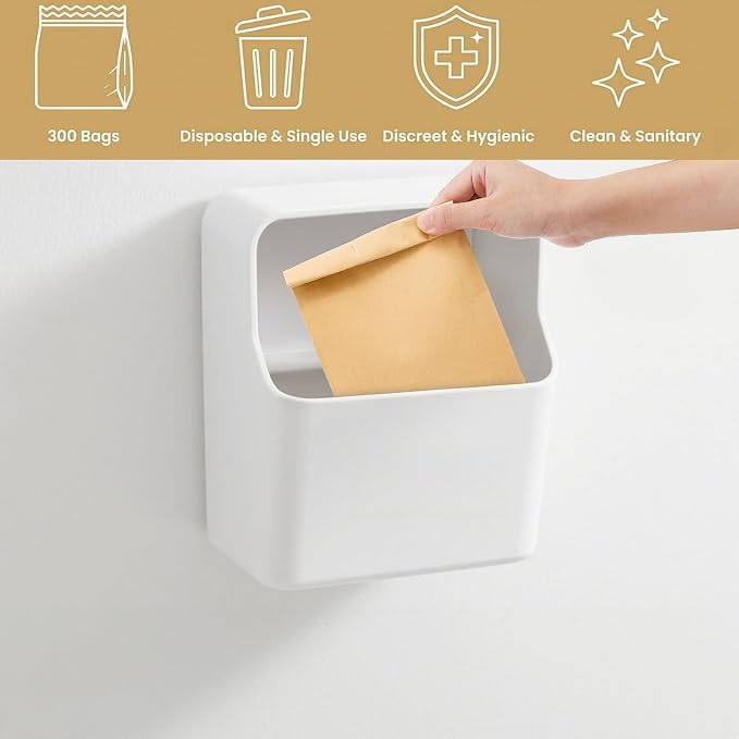 ZOOFOX 300 Pieces Waxed Kraft Sanitary Napkin Disposal Bag, Leak Proof 5.5" x 10" Waste Receptacle Paper Liner, Commercial Business Restroom Bathroom Janitorial Personal Dispenser for Tampon and Pad