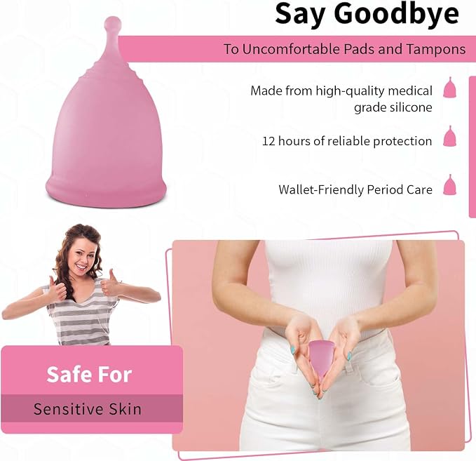 Angel's Peel Lounge Menstrual Cup for Women - 100% Medical-Grade Leak-Free Soft & Flexible Silicone Cup - 12 Hour Leak Protection Eco-Friendly & Reusable Period Cups for Women - Pink - Extra Small