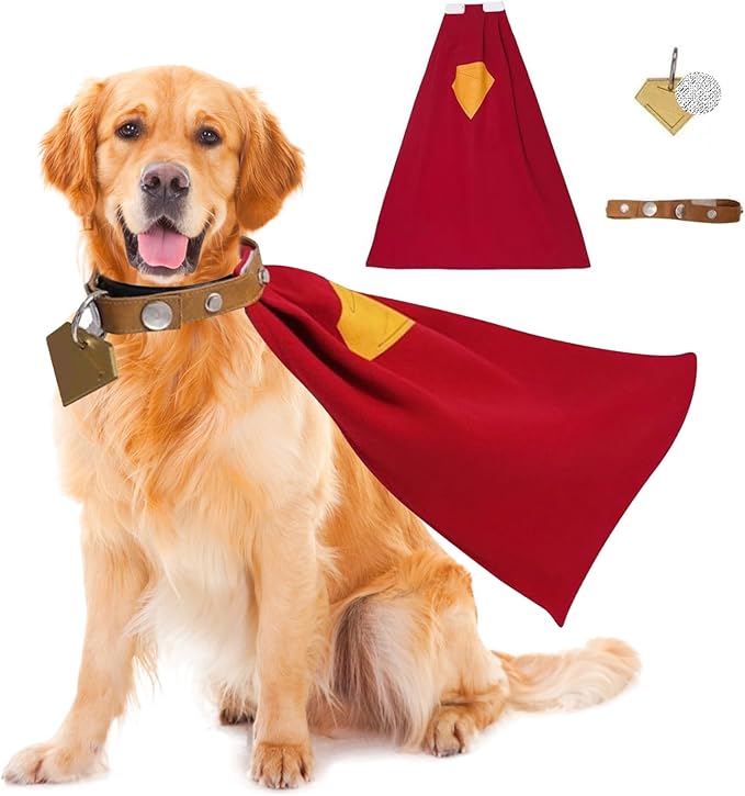 Superhero Dog Power Cape Cosplay Set with Collar and Tag Complete Set (one size-3pcs
