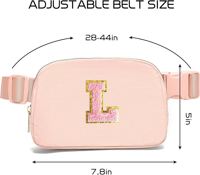 Gitus 6 7 8 9 10 Year Old Girl Gifts Belt Bag Fanny Pack Crossbody Bags with Initial Letter Patch Things for Teen Girls Easter Gifts for Girls Travel Essentials（Coral Pink-L）