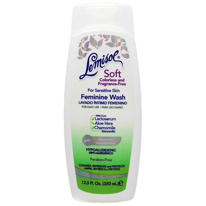 Lemisol Soft Feminine Wash, Fragrance-Free for Sensitive Skin, pH Balanced, Odor Control, 12.5 Fl Oz Bottle (Pack of 1)