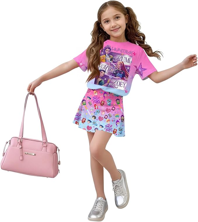 HTHLVMD K Pop Short Sleeve T-Shirt and Skirts Outfits Set for Girls Hunters Rumi Mira Zoey Graphic Tees De-Mon Costume