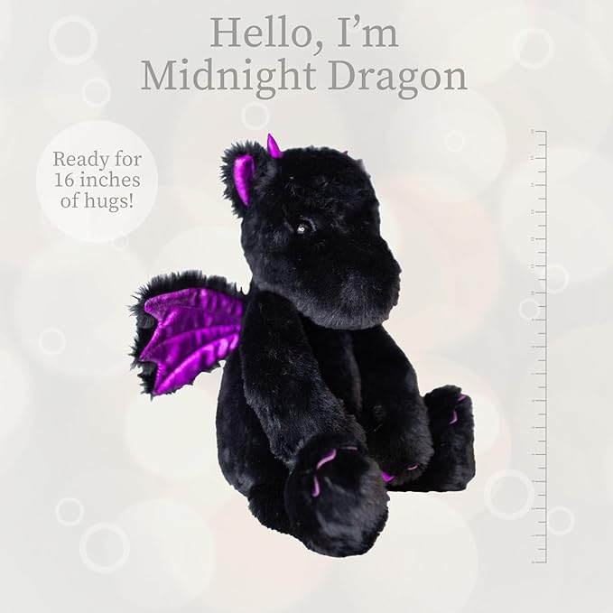 World's Softest Plush Midnight Dragon, Lushee 16" Stuffed Animal for Baby, Toddler, Kids, Adults - Dragon Plush Toy- Adorable Toy Made from Kid-Friendly, Quality Materials