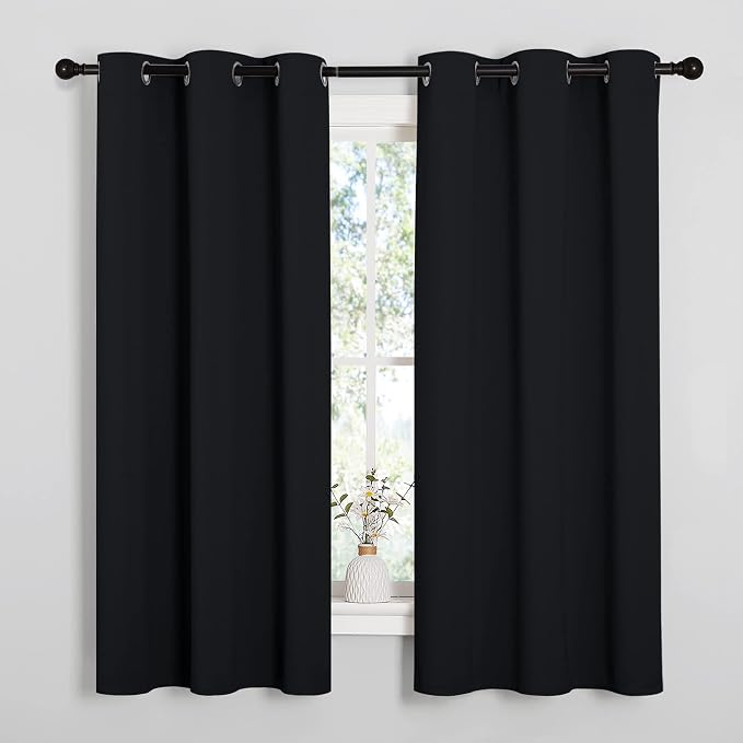 NICETOWN Blackout Draperies Window Curtain Panels, Autumn/Winter Thermal Insulated Solid Grommet Blackout Curtains/Drapes for Cafe (Set of 2, 42 inches by 48 inches, Black)