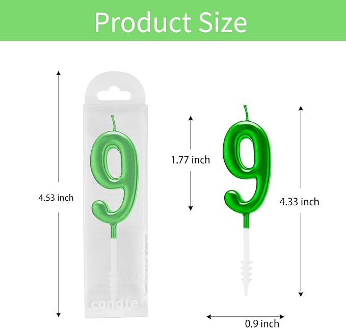 Beanlieve Green Numeral Birthday Candles - Cake Numeric Candles Number 0 1 2 3 4 5 6 7 8 9,Used for Cake Decoration on Birthday Parties and Wedding Anniversary Celebrations(10 Pieces)