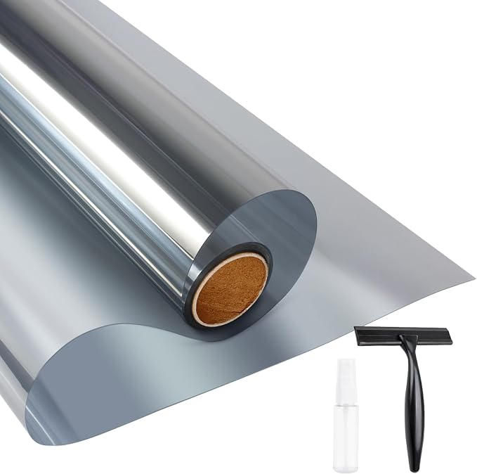 KESPEN Window Film One Way Daytime Privacy Static Cling Sun Blocking Anti UV Reflective Window Tint for Home and Office, Silver, 23.6 Inch X 6.5 Feet