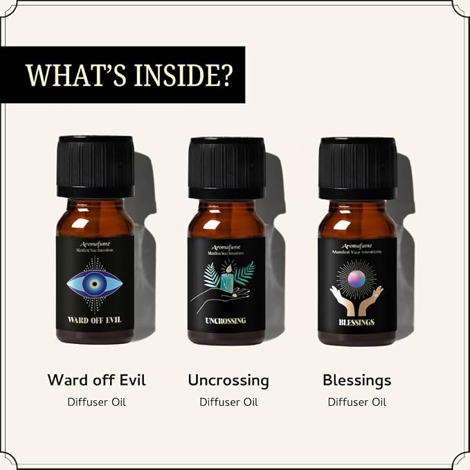 Ward Off Evil, Uncrossing, Blessings Herbal Oil Diffuser Blends by Aromafume | 3 x 10ml/0.33 fl oz| Aromatherapy Oils for Manifestation & Mindfulness | Non-Toxic, Vegan, Cruelty-Free