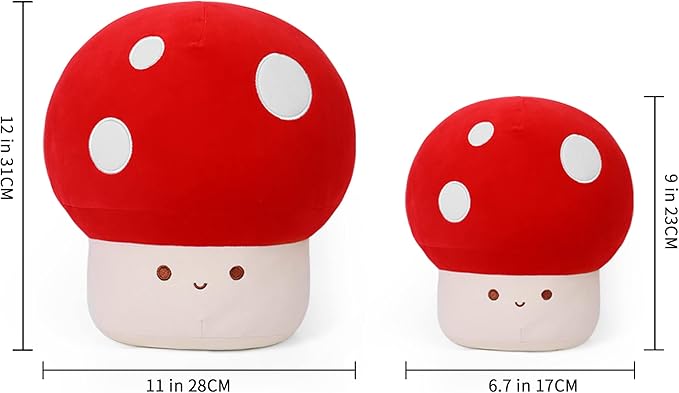 9 Inch Mushroom Plush Pillow, Cute Stuffed Animal Toy, Room Decor Gift for Kids Adults