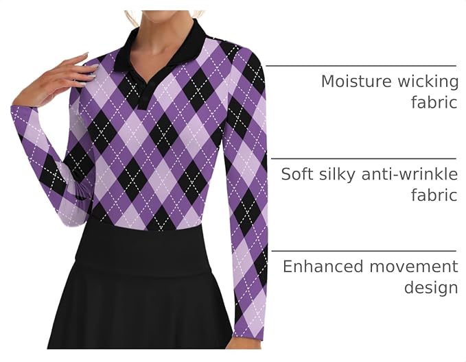 Soneven Womens Golf Shirts Moisture Wicking V Neck Long Sleeve Polo Shirts Collared Tops
