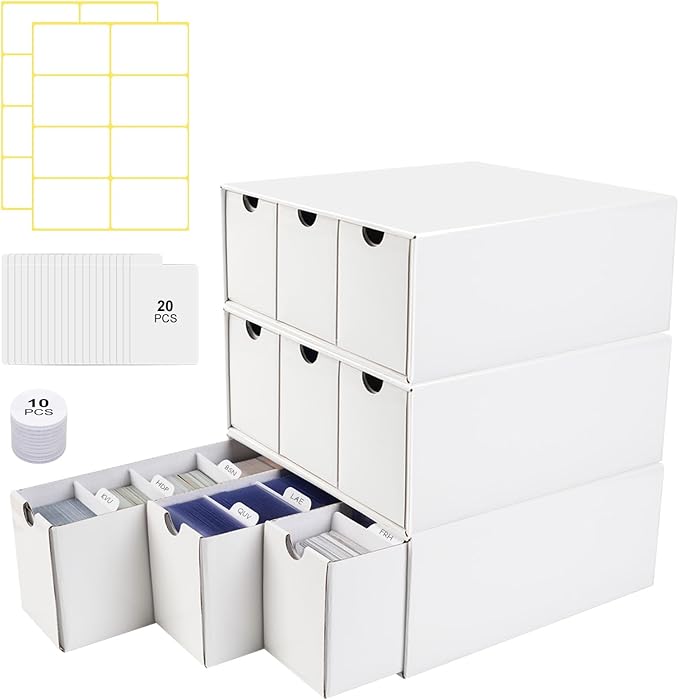 Trading Card Storage Box, 9 Drawer Top Loaders Storage Box with 60 Card Dividers, Cardboard Trading Card Organizer for Collectible Cards Games,Card Box Fits For TCG,MTG,TCG and Basktaball Cards