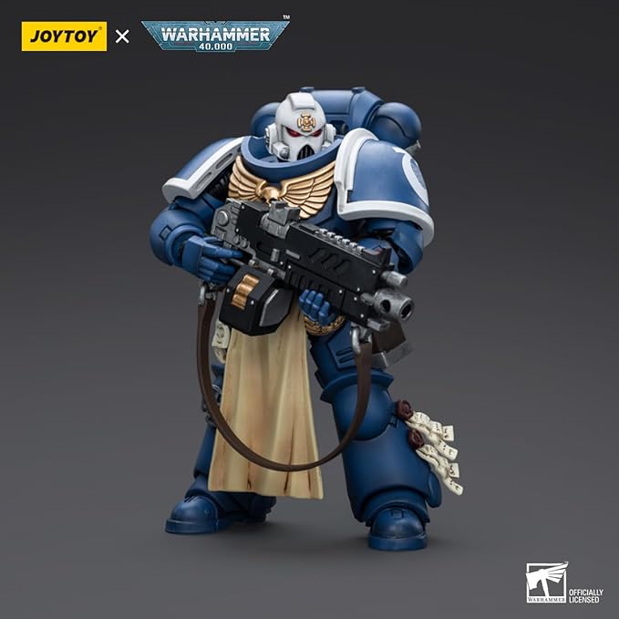 YIZRIO JoyToy Warhammer 40K Ultramarines Sternguard Veteran with Auto Bolt Rifle 1:18 Scale Action Figure Mecha Joy Toy Collection Model 4.76 inch