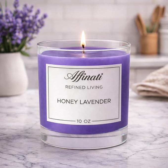 Honey Lavender Affinati 10 oz Scented Candle for Home – Long Lasting Fruity Soy Blend Candle with Wooden Wick, Strong Scent Throw Glass Jar Candles, Premium Clean Burning Aromatherapy Gifts