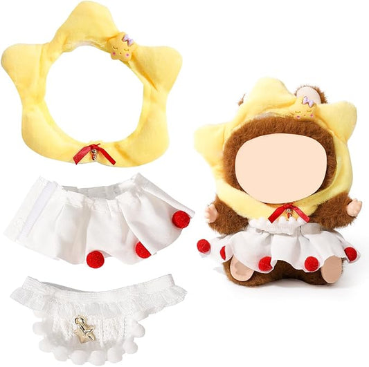 Doll Clothes for Labubu (for Standing/Sitting 17/15cm Plush Doll)(NO Doll)- Multiple Style Accessories Handcrafted Clothing Dress Up Included Headwear and Clothes for Girl Woman (YHW)