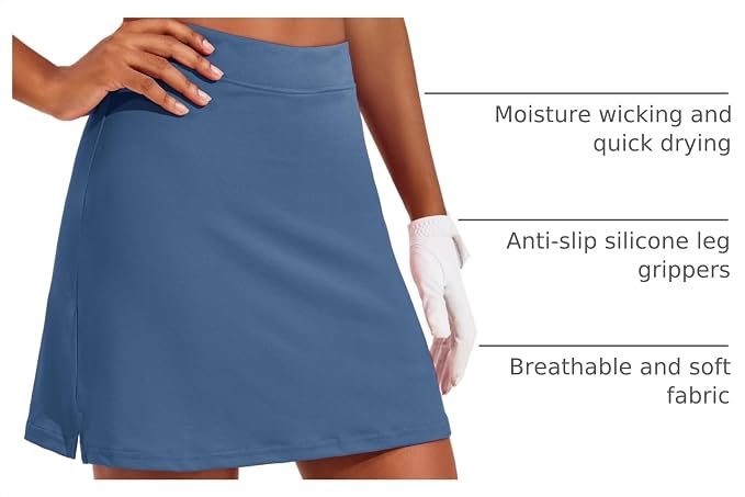 Ekouaer 16" Skorts for Women with Pockets Golf Pickleball Tennis Skirt | Silicone Grippers,2 Inner Pockets,Wide Waist,Side Slit Hem,Breathable,Soft,Lightweight