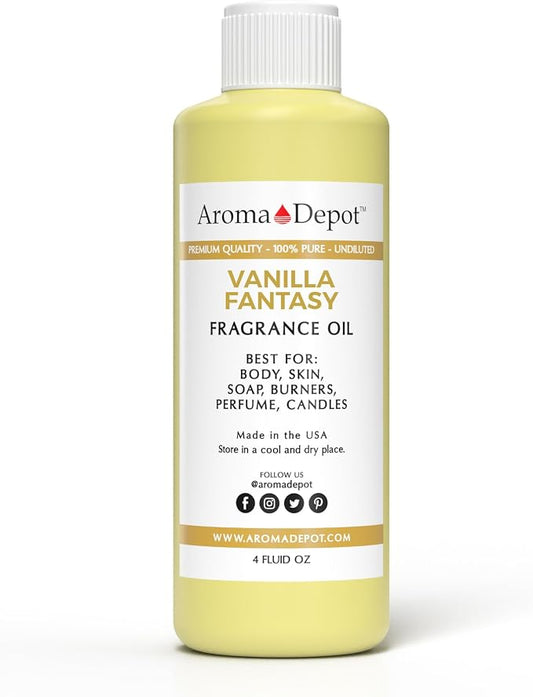 Aroma Depot 4oz Vanilla Fantasy Perfume Oil for Making, Body Oil, Soap, Candle Making & Incense. Our Version is a Premium Quality Undiluted & Alcohol Free