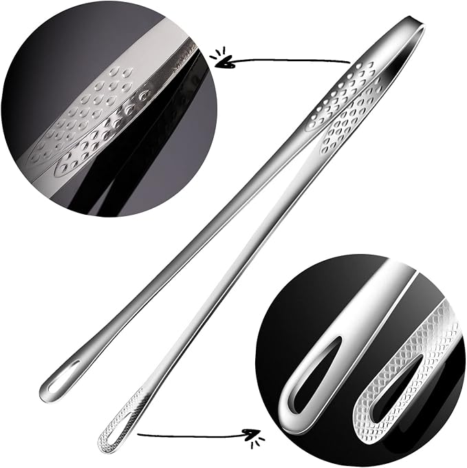 2 Pcs (11 In & 9.45 In) Bbq Tongs – Korean Barbecue & Grill Tools,Kitchen Tongs, Stainless Steel Heavy Duty For Cooking, Meat, Bread & Ice, Clip Head Hollow Design