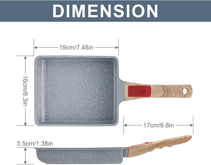 AIKENBBKK Tamagoyaki Pan Ceramic, Japanese Omelette Pan Nonstick, Japanese Egg Pan, Square Egg Pan, Induction-Ready, Detachable Handle, with Silicone Spatula, PFAS & PFOA-Free, Oven Safe, Blue
