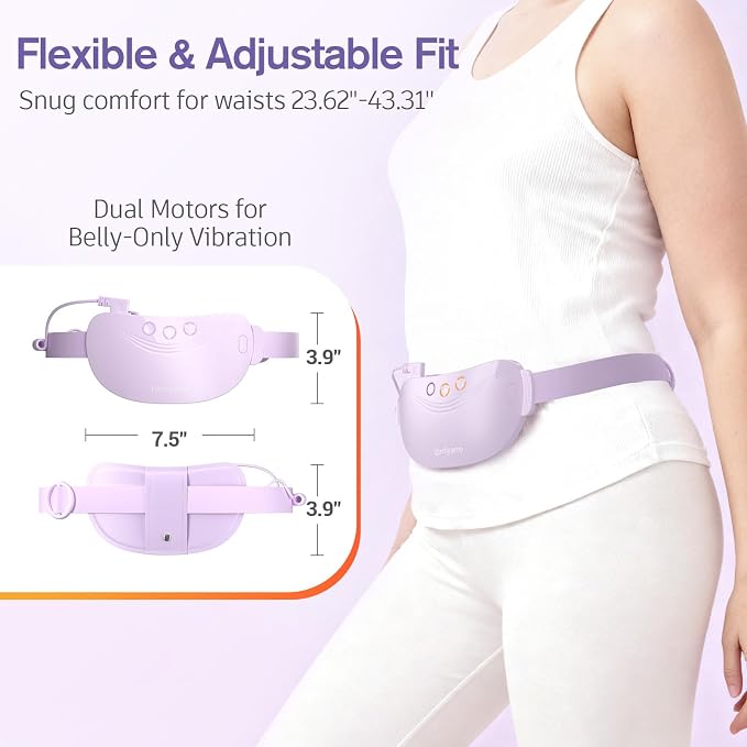 Comfytemp Portable Belly&Back Heating Pad for Period Cramps, FSA Eligible HSA Menstrual Cordless Abdominal Massager, Electric Wearable Rechargeable Belt with 3 Heat 3 Vibration 2 Intensity, Women Girl