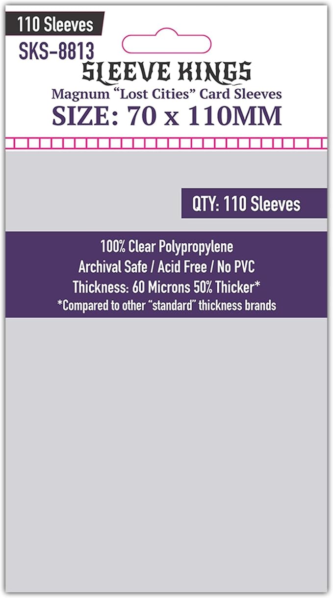 Sleeve Kings Standard Card Sleeves – 110 Count, Clear 60 Micron Thickness, Large Size (70 x 110 mm), Compatible with Scythe & More – SKU: SKS-8813