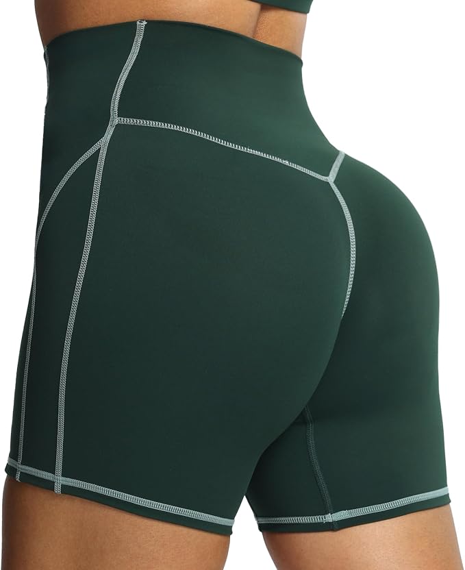 Aoxjox Lexi Lined Workout Biker Shorts for Women Tummy Control High Waisted Exercise Athletic Gym Running Yoga Short 6"