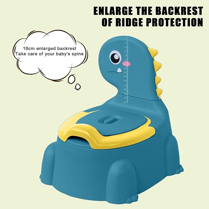 Potty Training Toilet | Dinosaur Seat Toddler Chair Portable for Kids with Non-slip Rubber Mat Backrest Boys Girls Blue